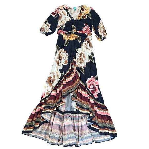 Anthropologie Farm Rio Layla Floral Ruffle Maxi Wrap Dress Size XXS Petite - Picture 2 of 14